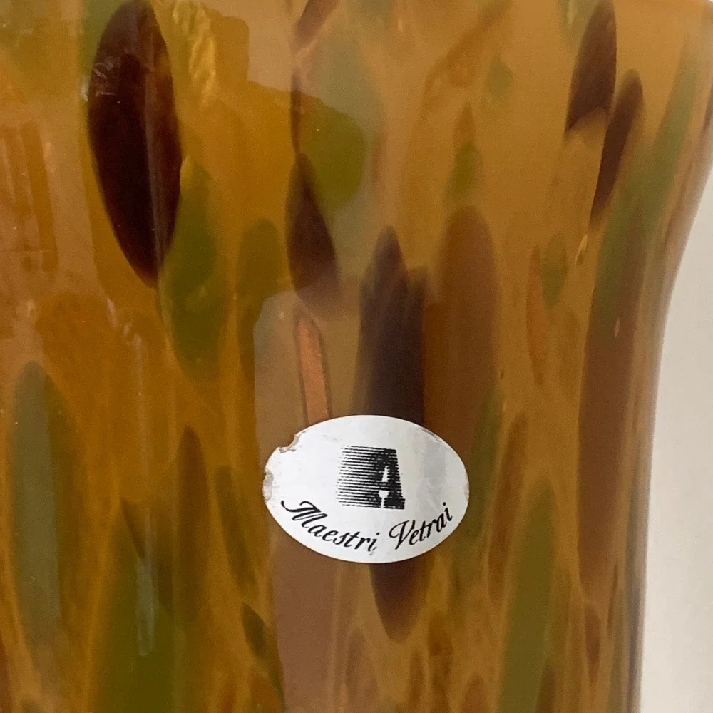 Maestri Vetrai Italian Art Glass Vase Tortoise Confetti Amber Murano Style 14.5